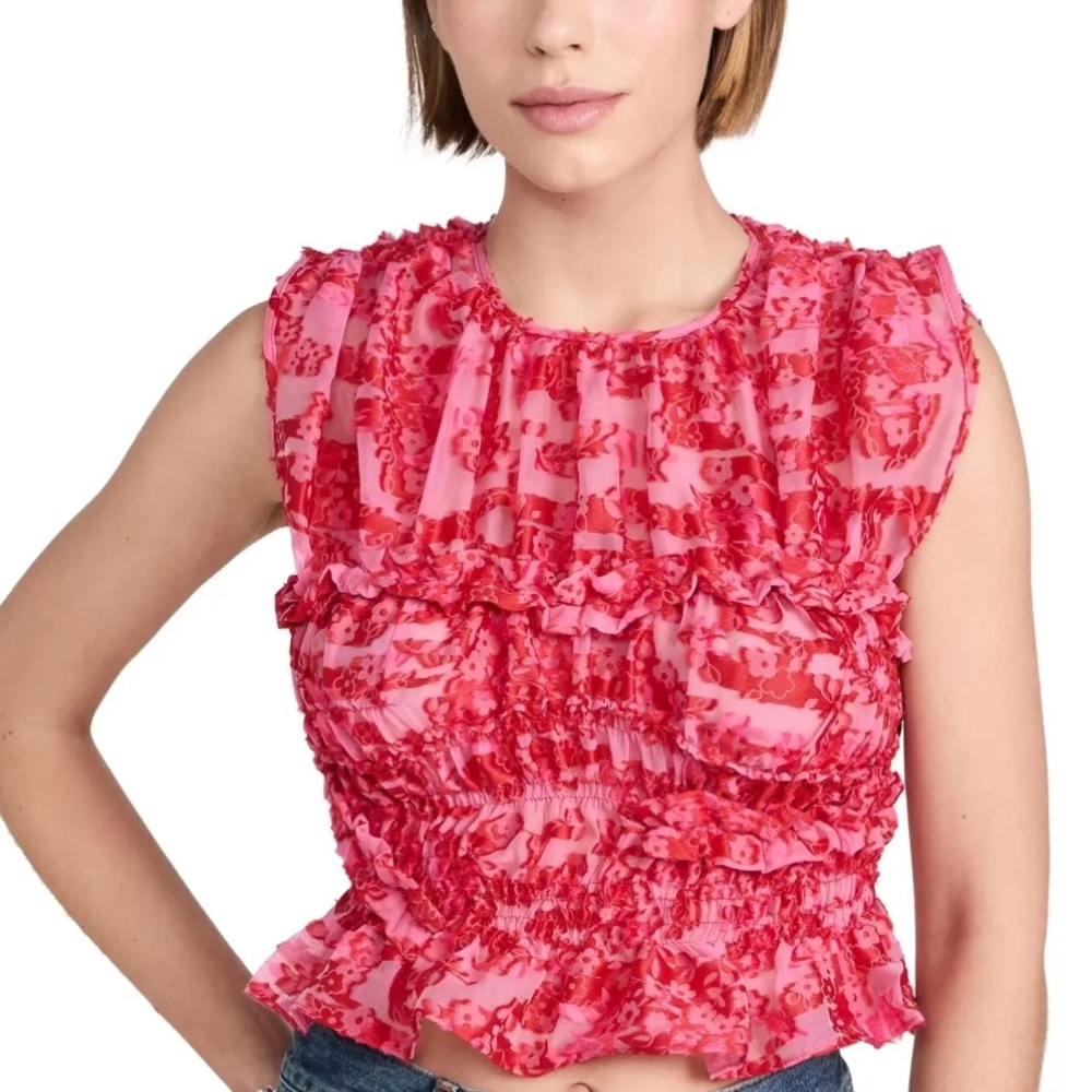 Cecilie Bahnsen Uphi Smocked Floral Top